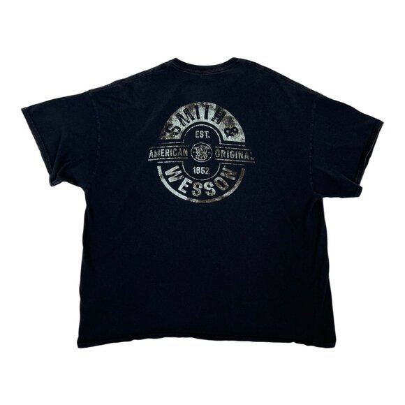 Vintage Smith And Wesson T-Shirt Size 2XL Black Double Sided Graphic Print - Picture 1 of 9